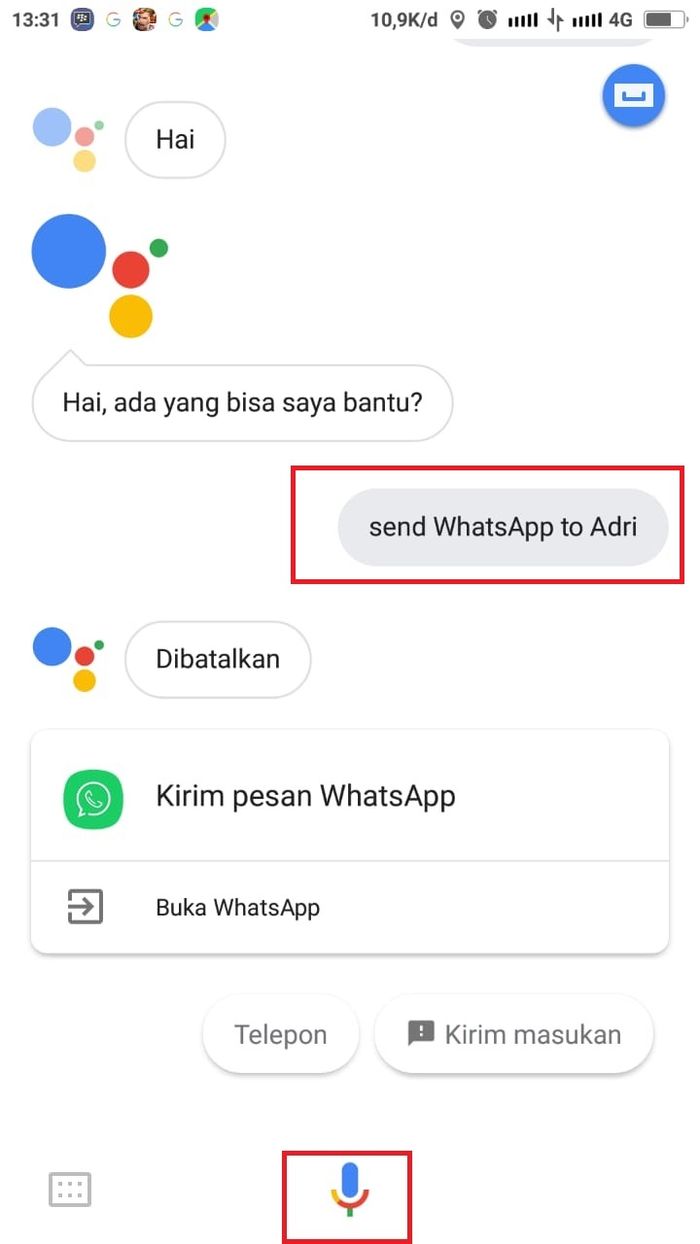 Langkah menulis whatsApp dengan pesan suara