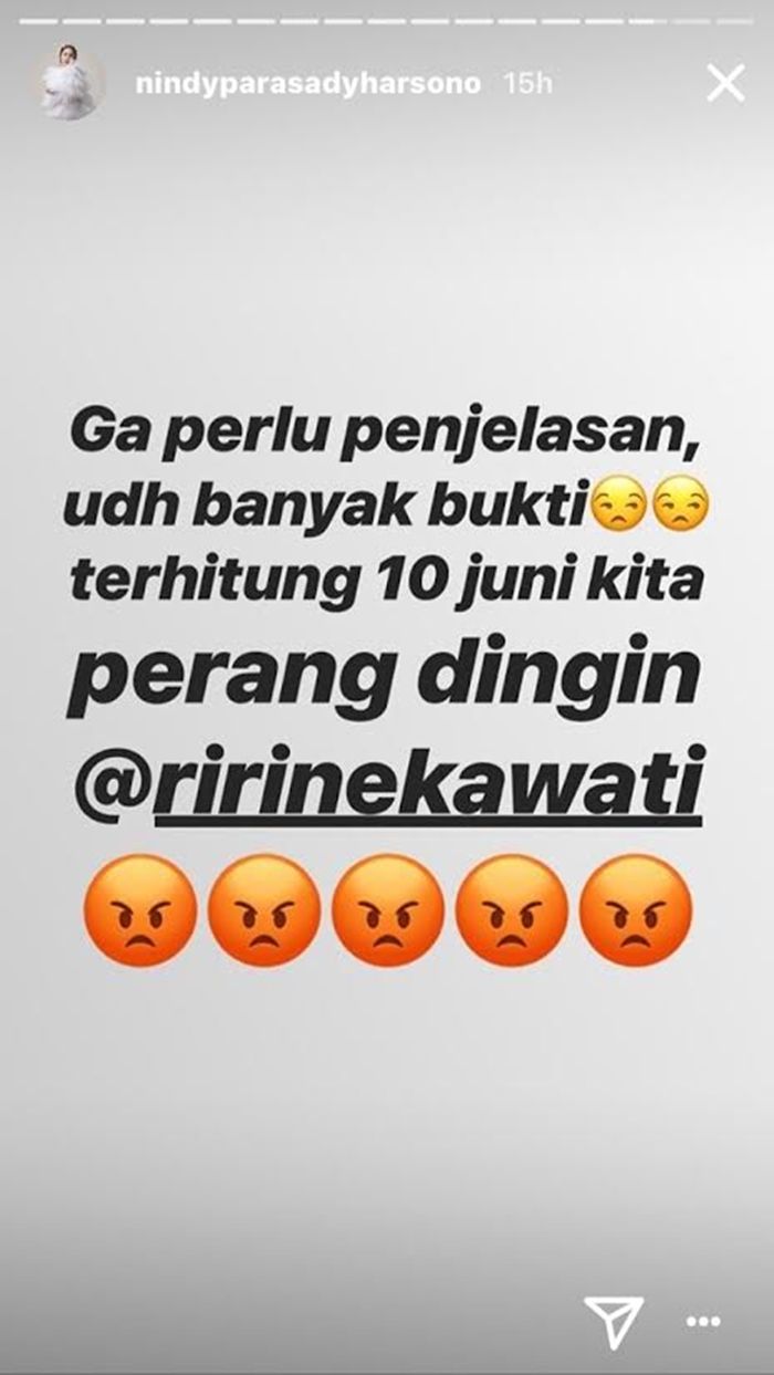 Ungkapan Kekesalan Nindy | Instagram @nindyparasadyharsono
