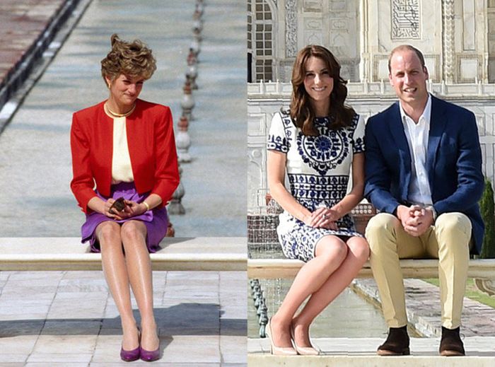 kiri: Putri Diana, kanan: Pangeran William dan Kate Middleton
