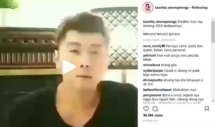 Video Roy Kiyoshi diunggah akun gosip instagram