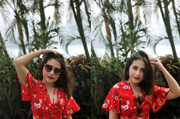 Prilly dengan kacamatanya saat di Bali