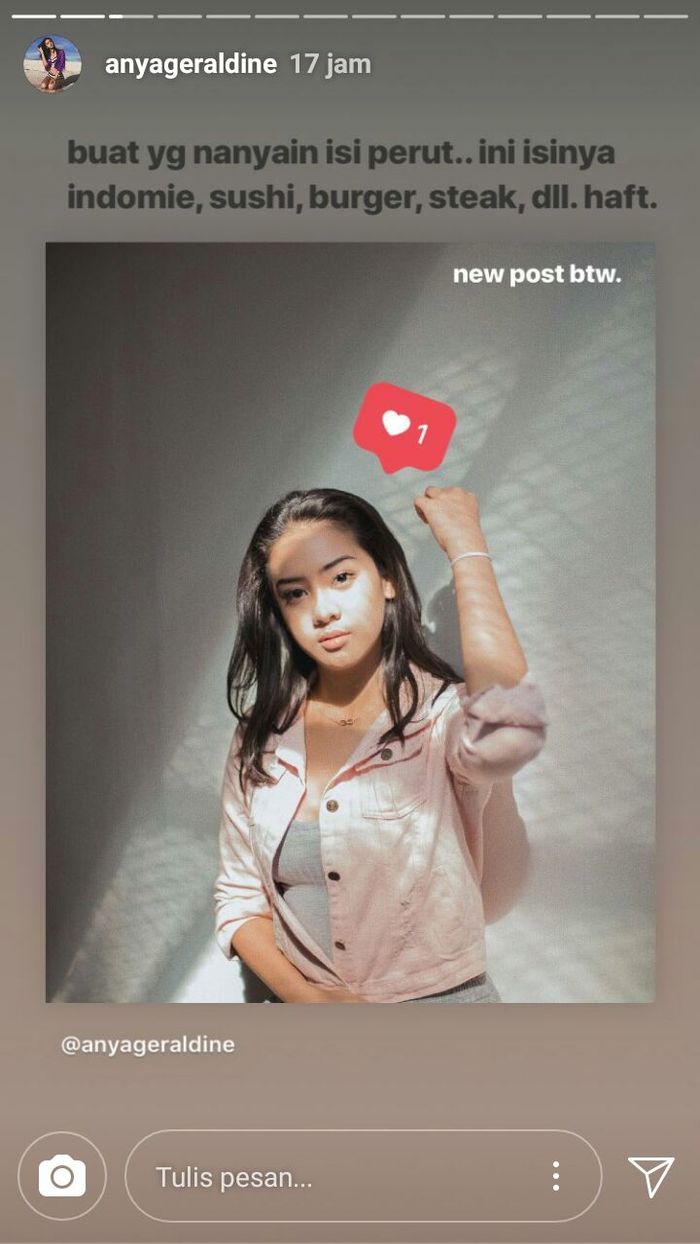Unggahan Instastory Anya Geraldine