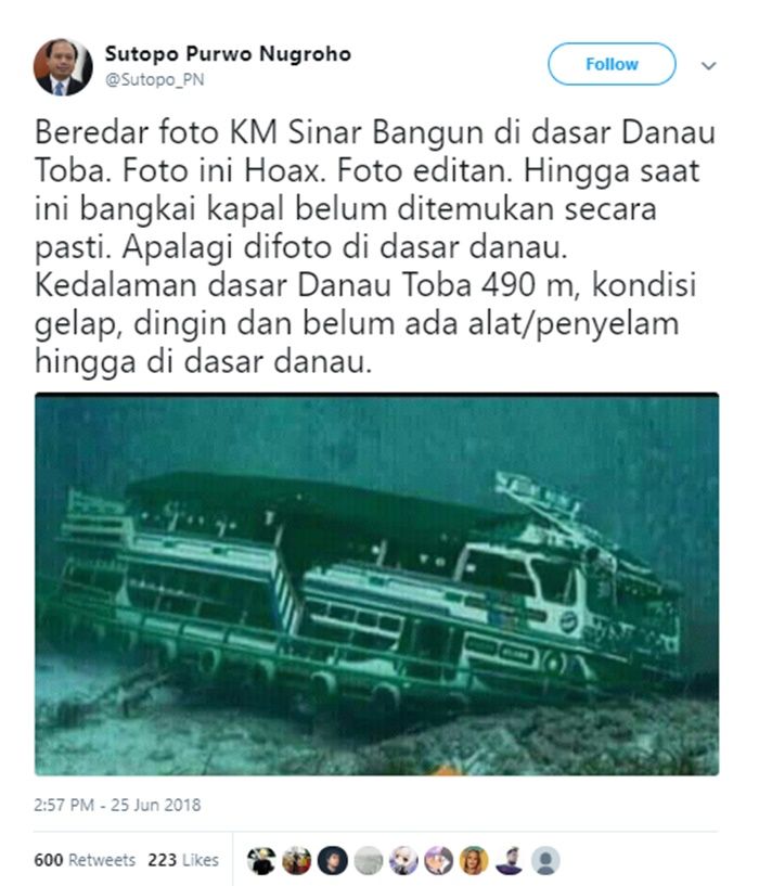 Tweet klarifikasi Kepala BNPB