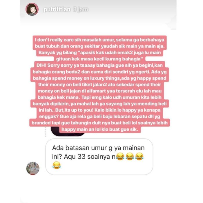 balasan Tian atas pertanyaan warganet