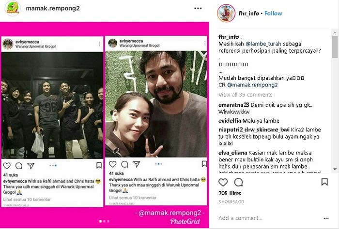 Unggahan akun gosip 
