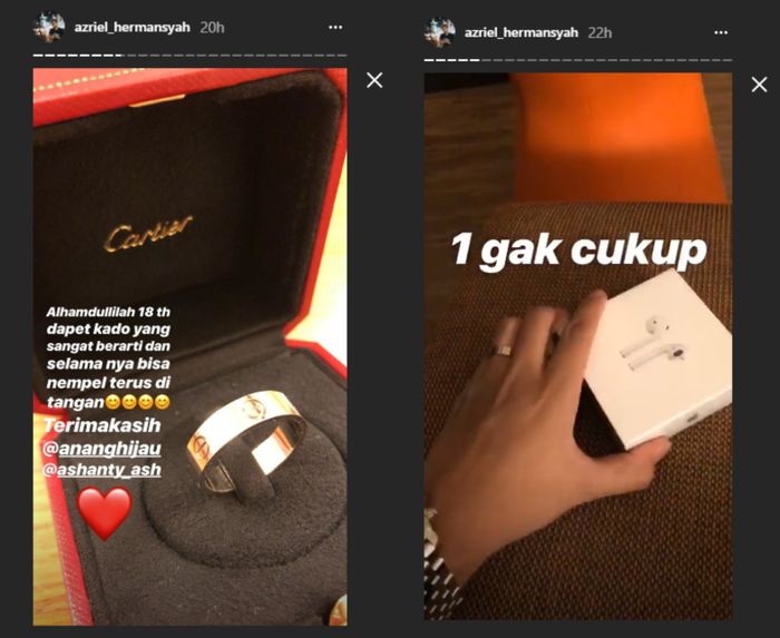 Unggahan Azriel di instagram story.