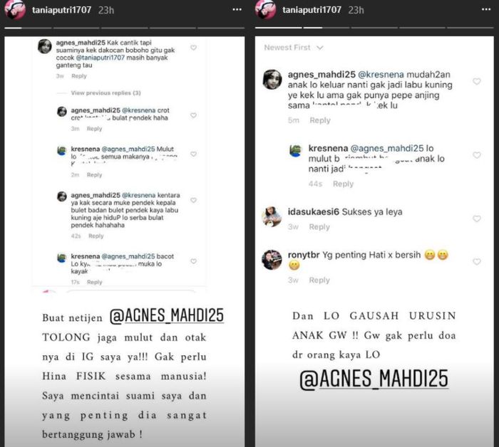 Tania Putri ngamuk melihat seorang netizen hina suaminya