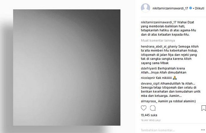 Unggahan Nikita Mirzani di instagram.