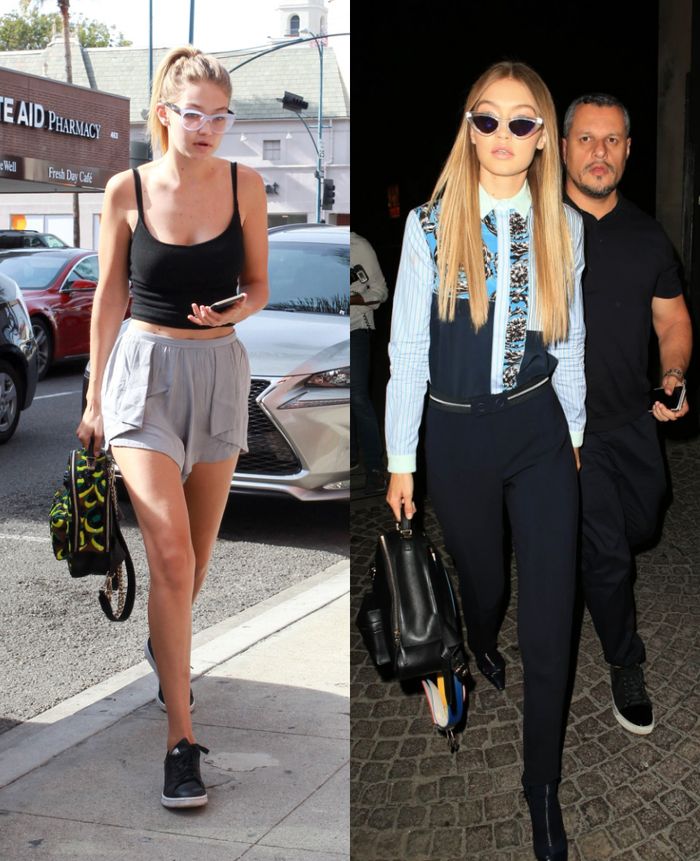 Gigi Hadid dengan tas ransel