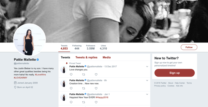 Bio Twitter ibu Justin