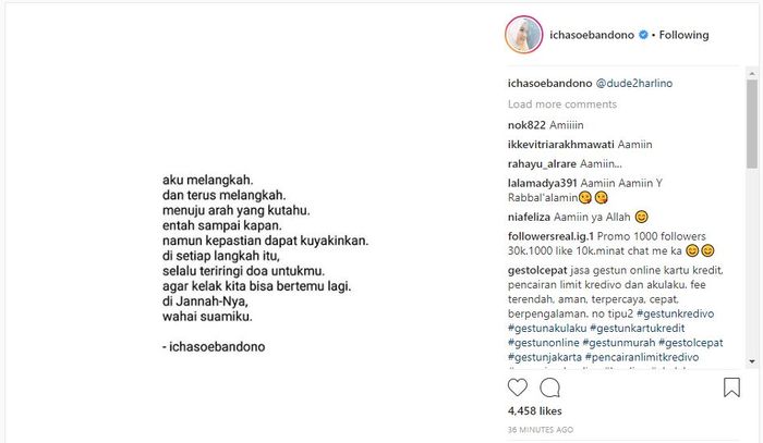 Puisi yang diunggah Alyssa Soebandono. Instagram @
ichasoebandono 