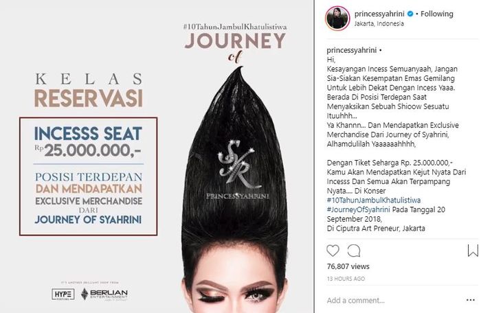 Syahrini membuat pengumuman soal harga tiket konsernya