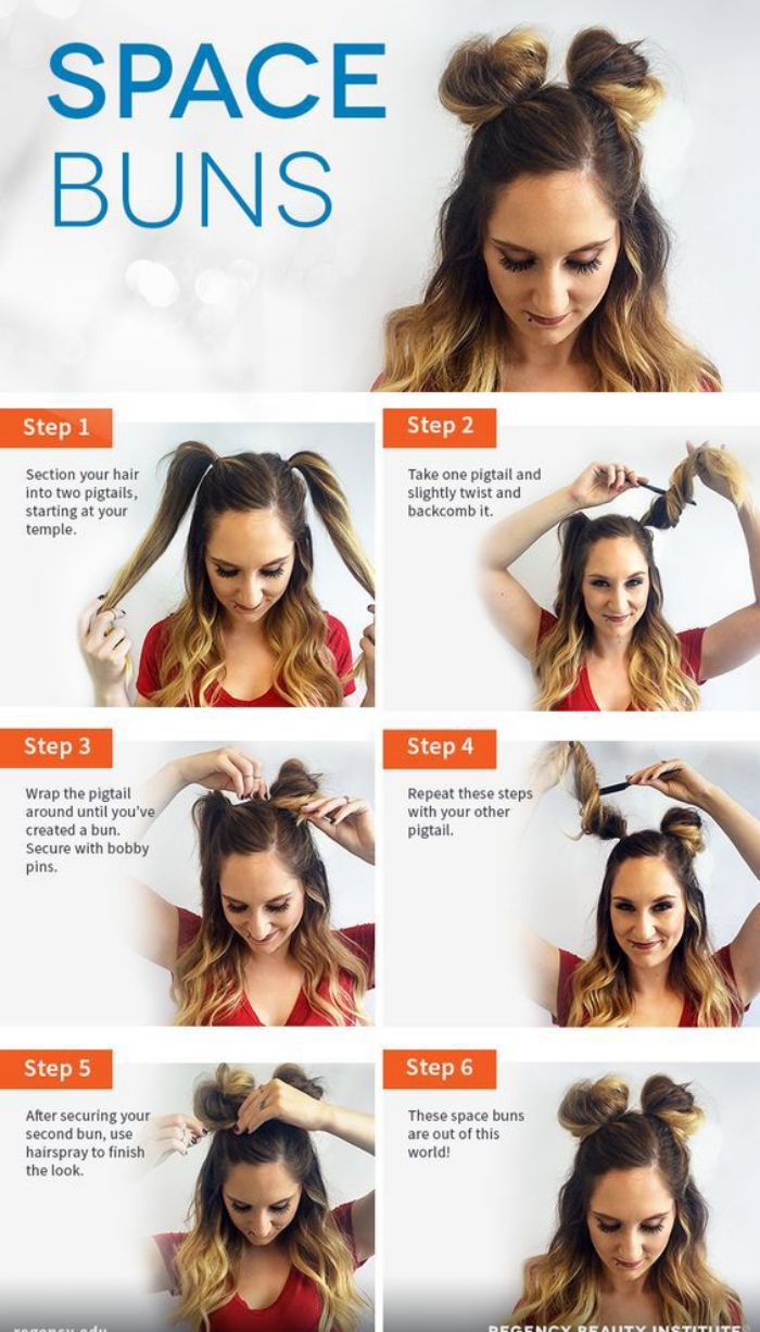 Cara membuat gaya rambut space bun