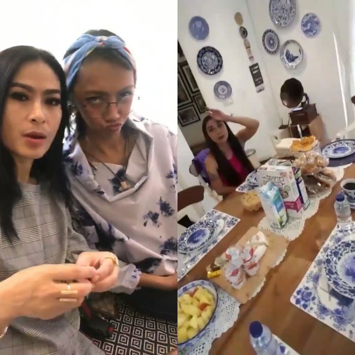 Iis Dahlia, Nina Tamam, dan Trie Utami di rumah Yuni Shara