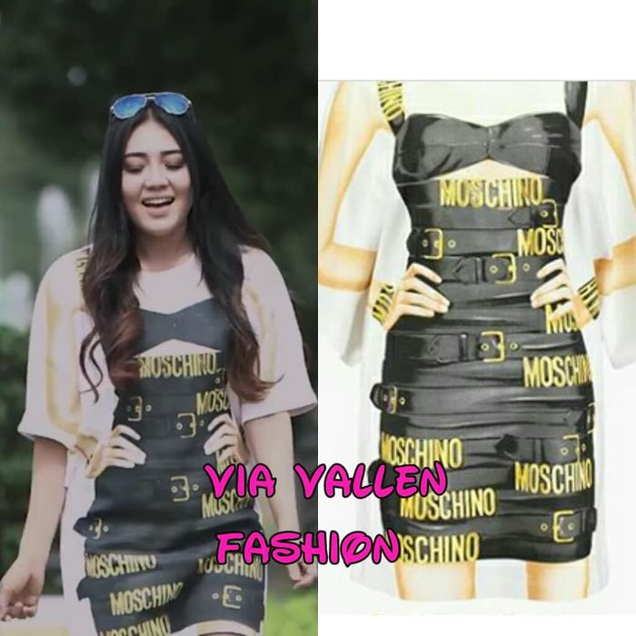 Via Vallen tampil manis mengenakan shirt dress dari brand fashion dunia, Moschino