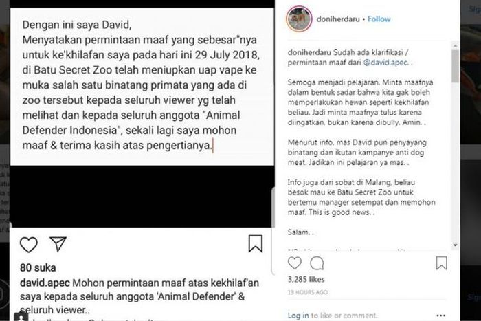 Intisari
Screencapt permintaan maaf David