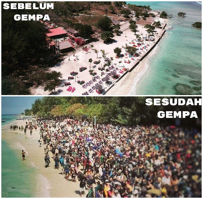 Keadaan Sebelum dan Sesudah gempa melanda di Gili Trawangan