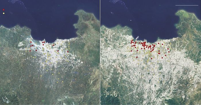 peta Jakarta, titik merah merupakan daerah yang mengalami penurunan tanah