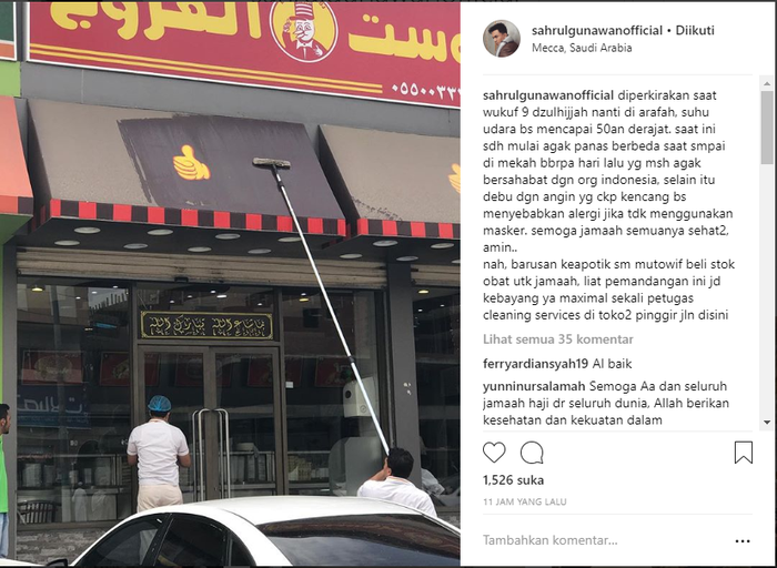 Sahrul Gunawan ungkap kondisi terkini cuaca di Mekkah instagram/sahrulgunawanofficial
