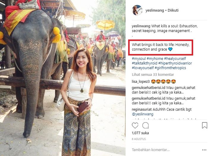 Unggahan kedua Yeslin Wang tentang kejujuran