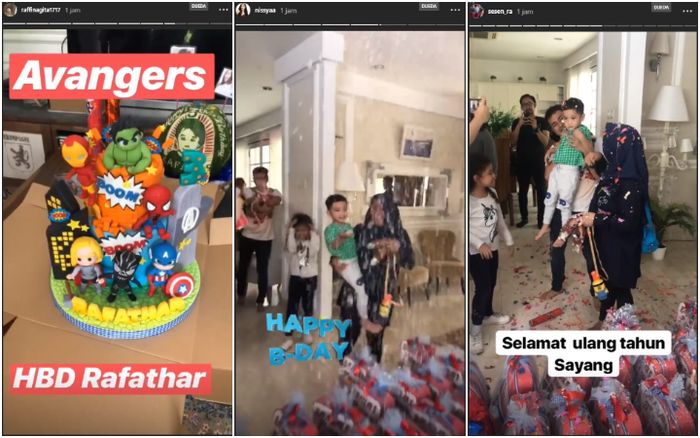 Kue Ulang tahun Rafathar dan setibanya di rumah - Kolase - instagram stories