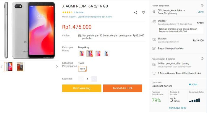 Xiaomi Redmi 6a di toko online Lazada