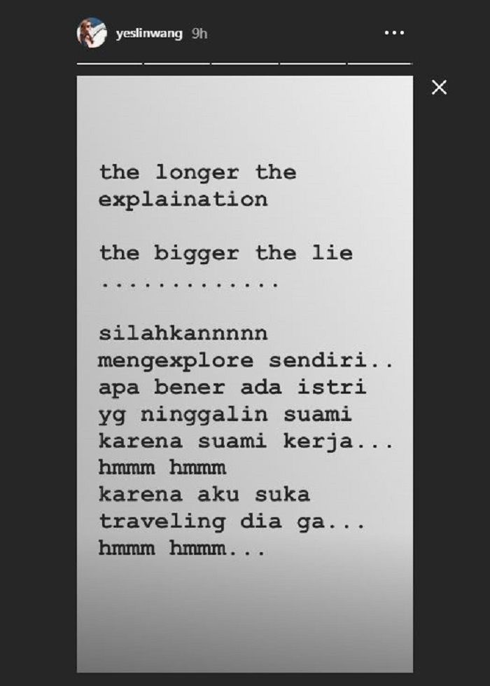 Unggahan Yeslin di snapgramnya