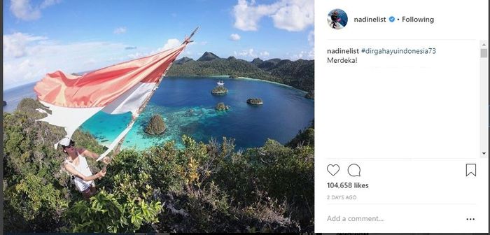 Postingan Instagram Nadine Chandrawinata