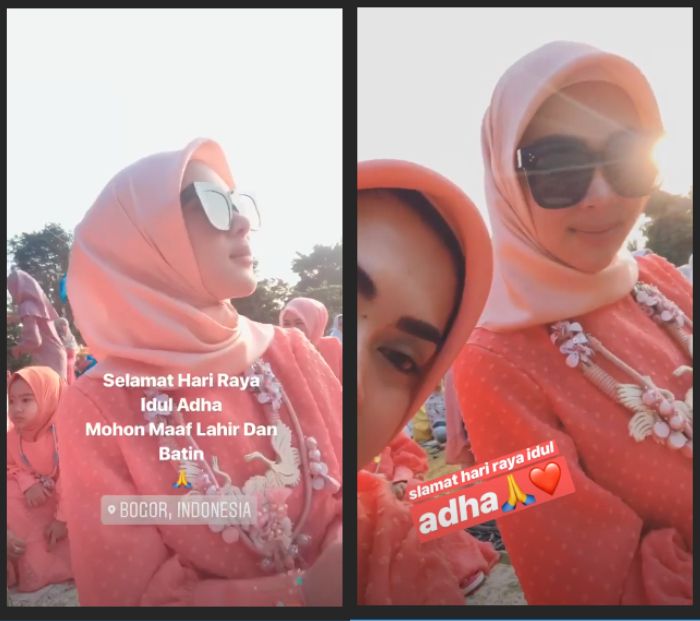 Syahrini dengan outfit serba oranye