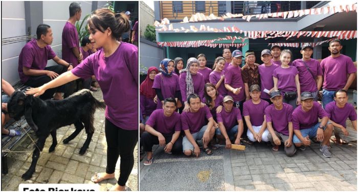 Keluarga Ayu Ting Ting interaksi dengan hewan kurban dan terjun memotong langsung sapi serta kambing - instagram/kolase
