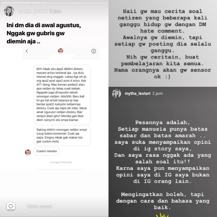 instagram.com/mytha_lestari - Tanggapan Mytha pada pesan seorang warganet