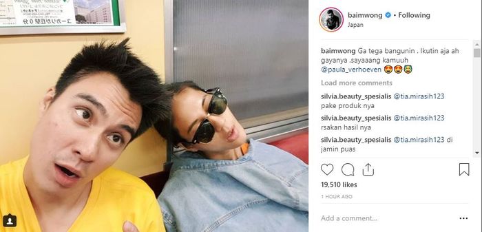 Baim Wong saat iseng foto Paula sedang tidur