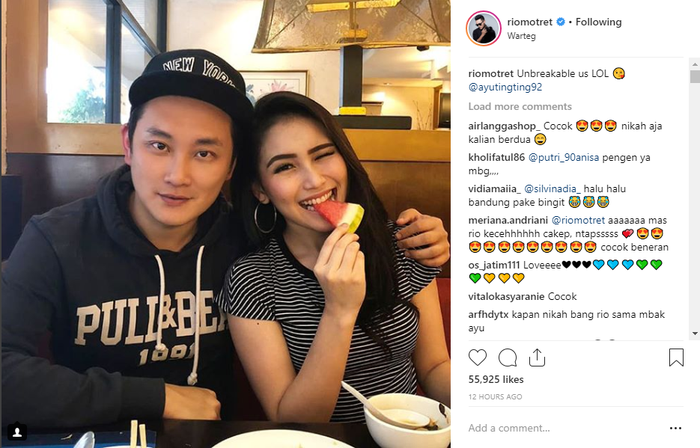 Rio Wibowo (Rio Motret) mengunggah foto bersama Ayu Ting Ting