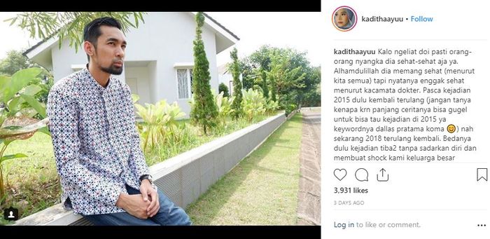 Postingan Kadhita tentang kesehatan suami
