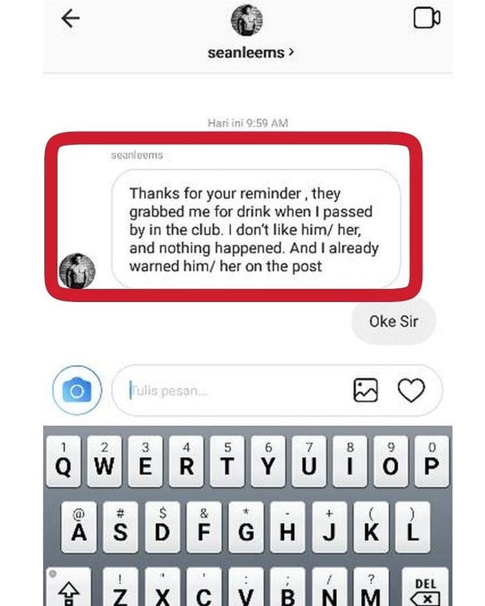 Ucapan terima kasih Sean Lee atas peringatan yang diberikan kepadanya.