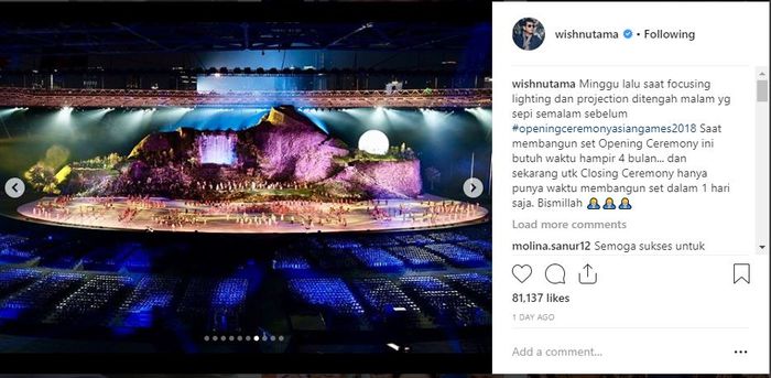 Wishnutama ungkapkan set <a href='https://manado.tribunnews.com/tag/closing-ceremony-asian-games-2018' title='Closing Ceremony Asian Games 2018'>Closing Ceremony Asian Games 2018</a>.