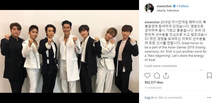 Unggahan Choi Siwon Super Junior tentang Closing Ceremony Asian Games 2018