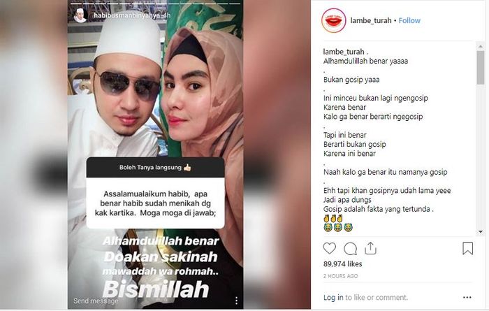 Habib Usman bin Yahya benarkan kabar pernikahannya dengan Kartika Putri.