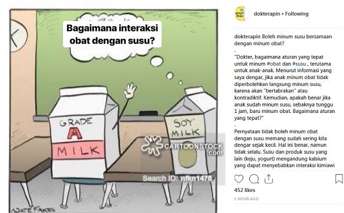 Unggahan dokter Apin membahas minum susu dan obat