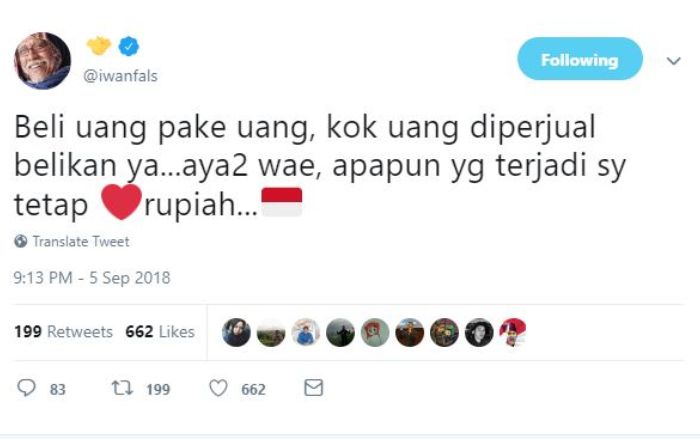 Iwan Fals kembali tulis cuitannya soal rupiah melemah.
