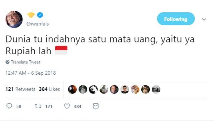 Cuitan Iwan Fals mengenai rupiah.