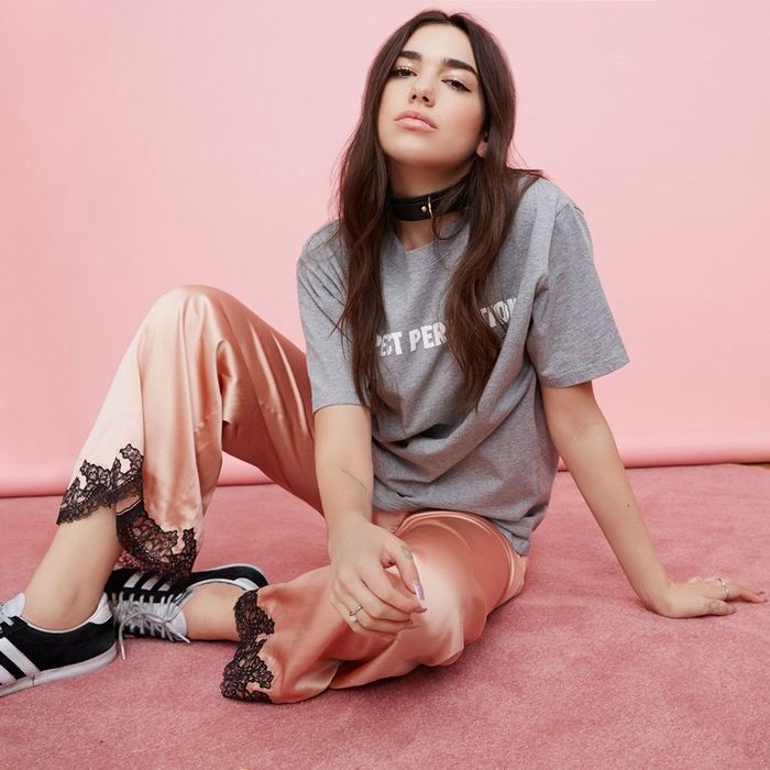 Dua Lipa kaos + silk pants
