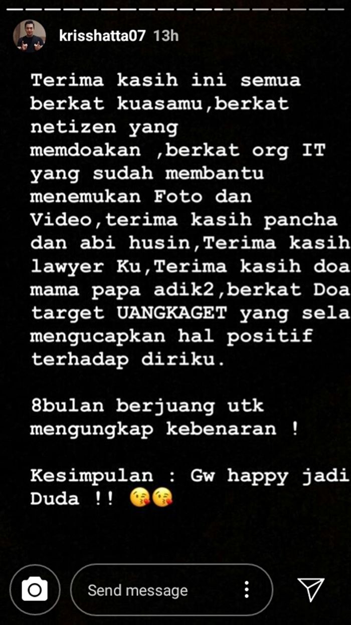 Ucapan terimakasih Kriss Hatta.