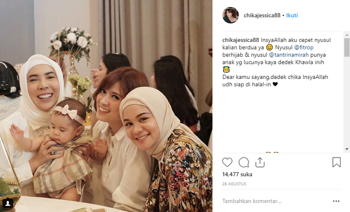 Unggahan Chika Jessica yang mengungkapkan keinginannya cepat menyusul Fitrop dan Tantri