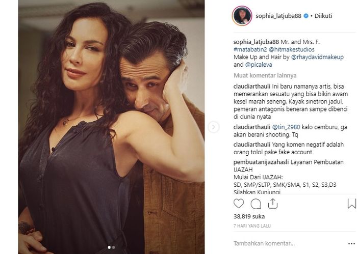 Foto mesra Sophia Latjuba dan Jeremy Thomas ketika di set Mata Batin 2