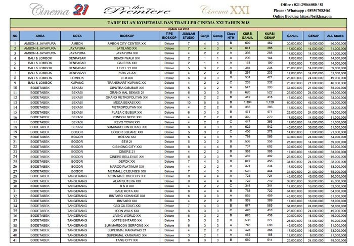 tarif iklan di bioskop cinema XXI