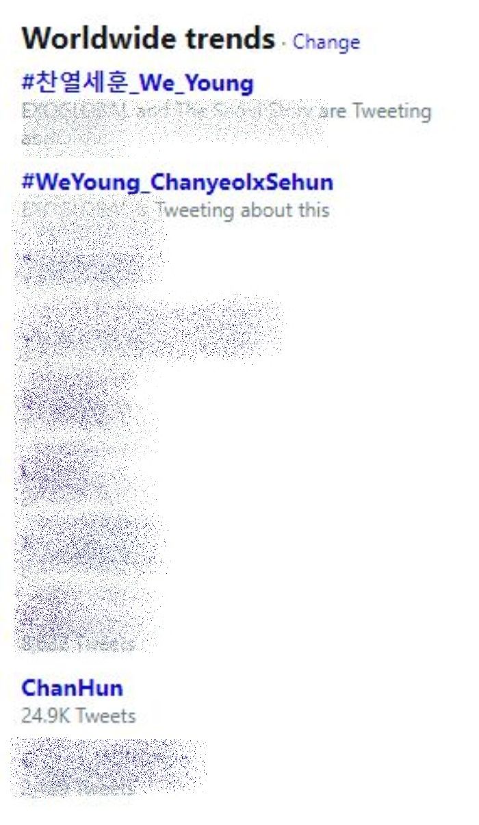 Single We Young, Chanyeol, dan Sehun masuk ke dalam worldwide trending di Twitter.