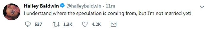 Tangkap layar cuitan Hailey Baldwin di Twitter