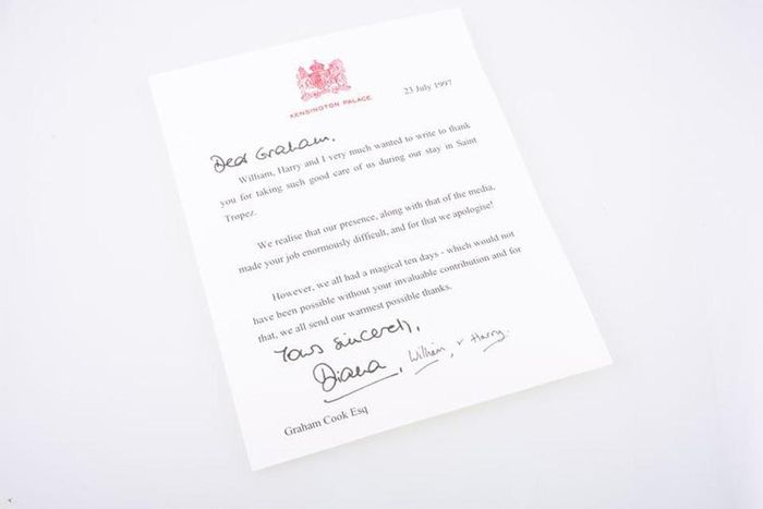 Surat dari Putri Diana untuk pengawalnya. (thesun.co.uk)