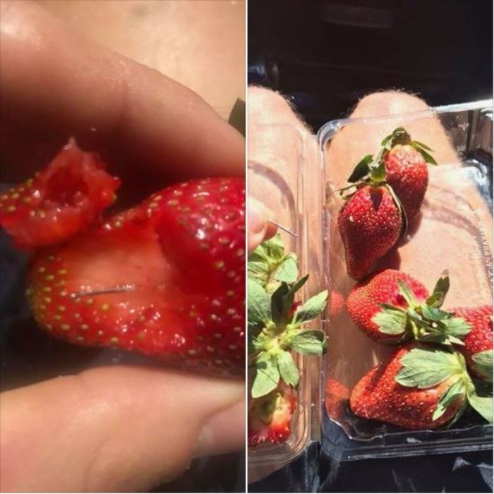 Jarum di buah strawberry